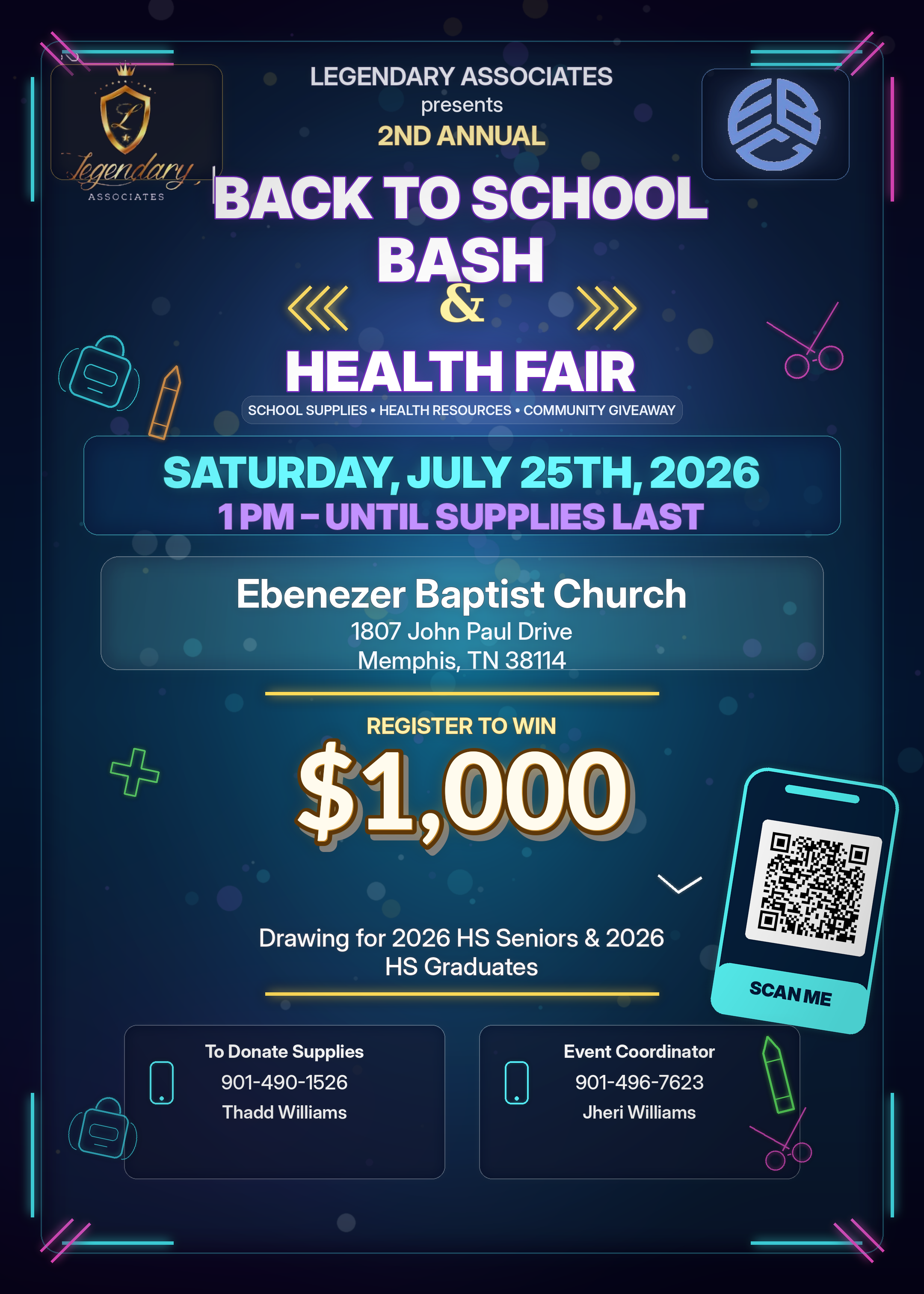 2nd Annual Back to School Bash & Health Fair — Saturday July 25, 2026 at 1 PM — Ebenezer Baptist Church